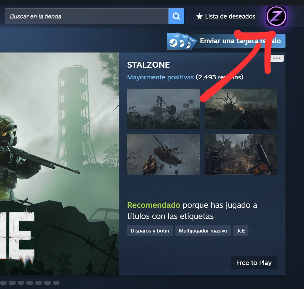 Botón de ZetaCore visible en la barra superior de Steam